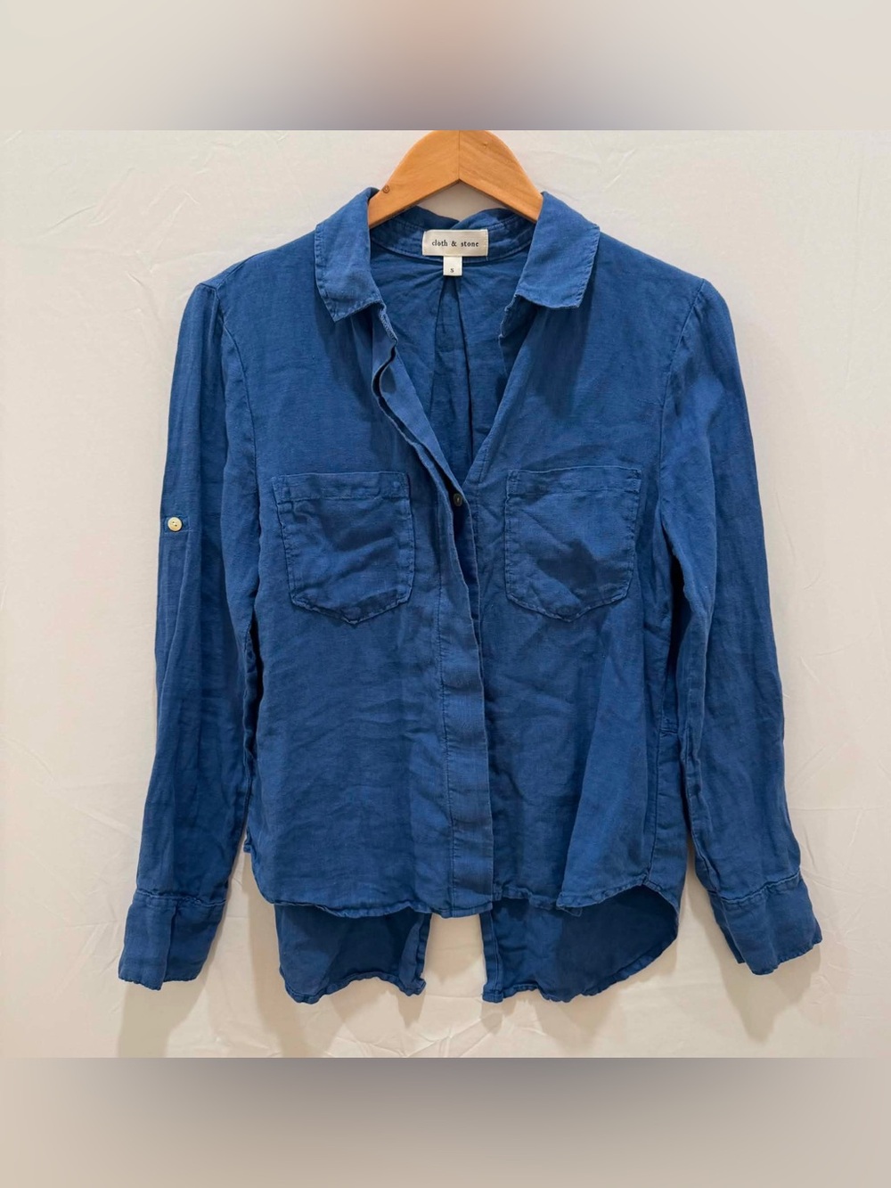 cloth & stone Blue Button-Down Linen Long-Sleeve Shirt Women S